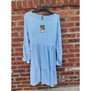 Light Blue Long Sleeve Tiered Dress